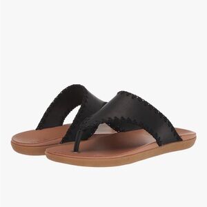 The Sak Shana Black Leather Thong Sandals with Brown Footbed